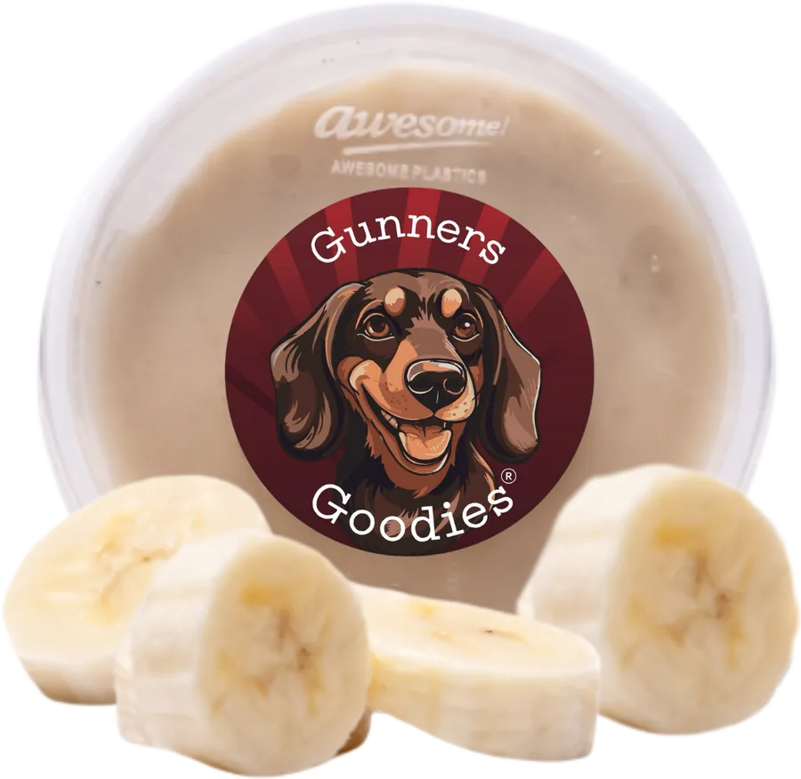 Banana doggy ice cream pot with sliced banana